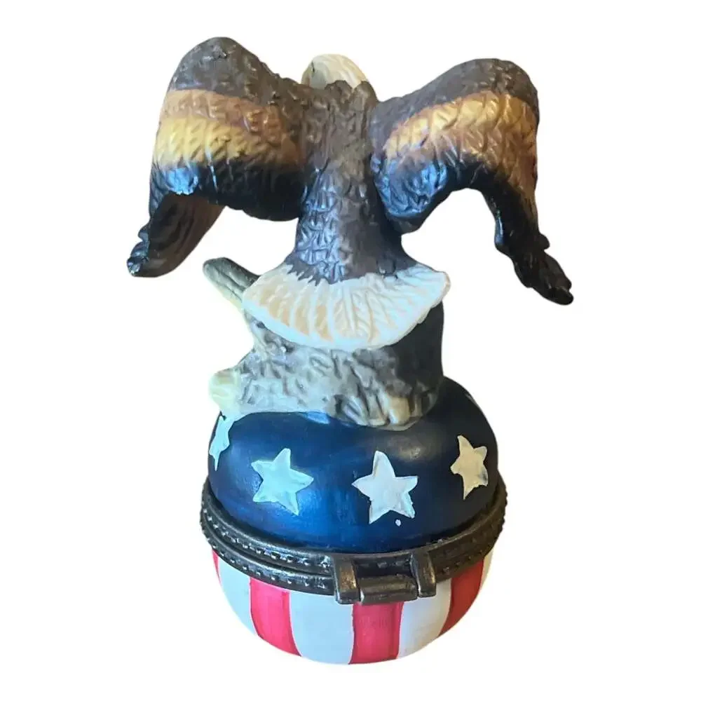 Patriotic American Bald Eagle and Stars & Stripes Hinged Trinket Box